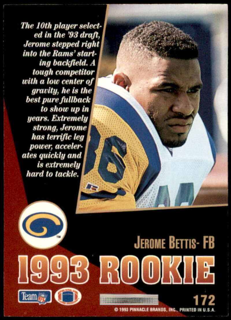 Jerome Bettis Rookie Card 1993 Select #172  Image 2