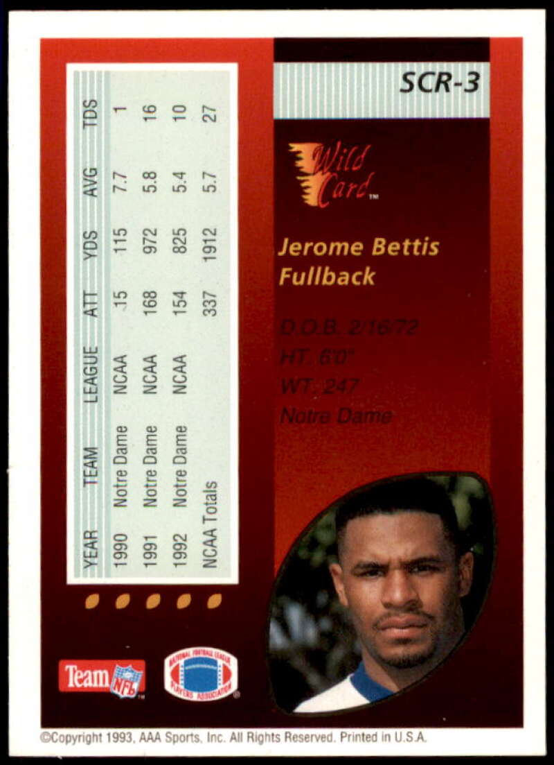 Jerome Bettis Rookie Card 1993 Wild Card Superchrome Red Hot Rookies #SCR3  Image 2