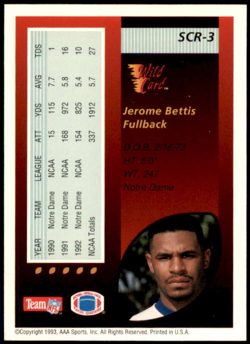 Jerome Bettis Rookie Card 1993 Wild Card Superchrome Red Hot Rookies #SCR3  Image 2