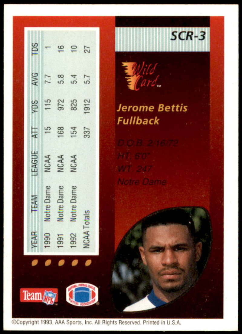 Jerome Bettis Rookie Card 1993 Wild Card Superchrome Red Hot Rookies #SCR3  Image 2