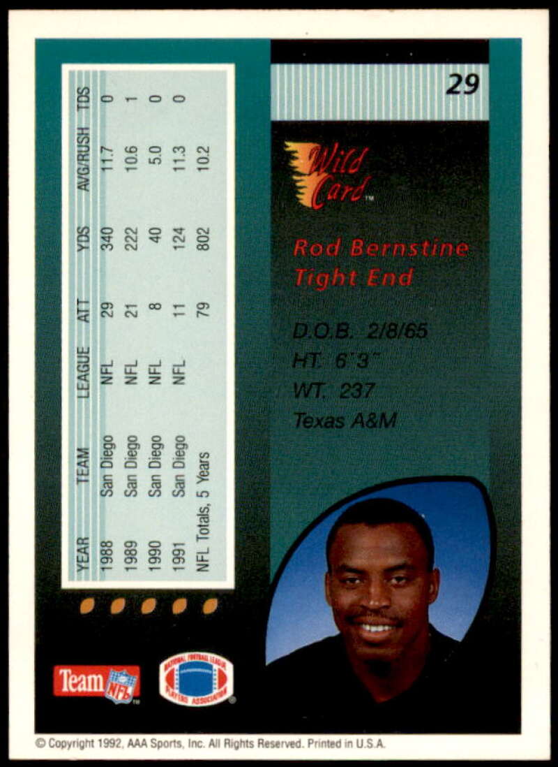 Rod Bernstine Card 1992 Wild Card 5 Stripe #29  Image 2