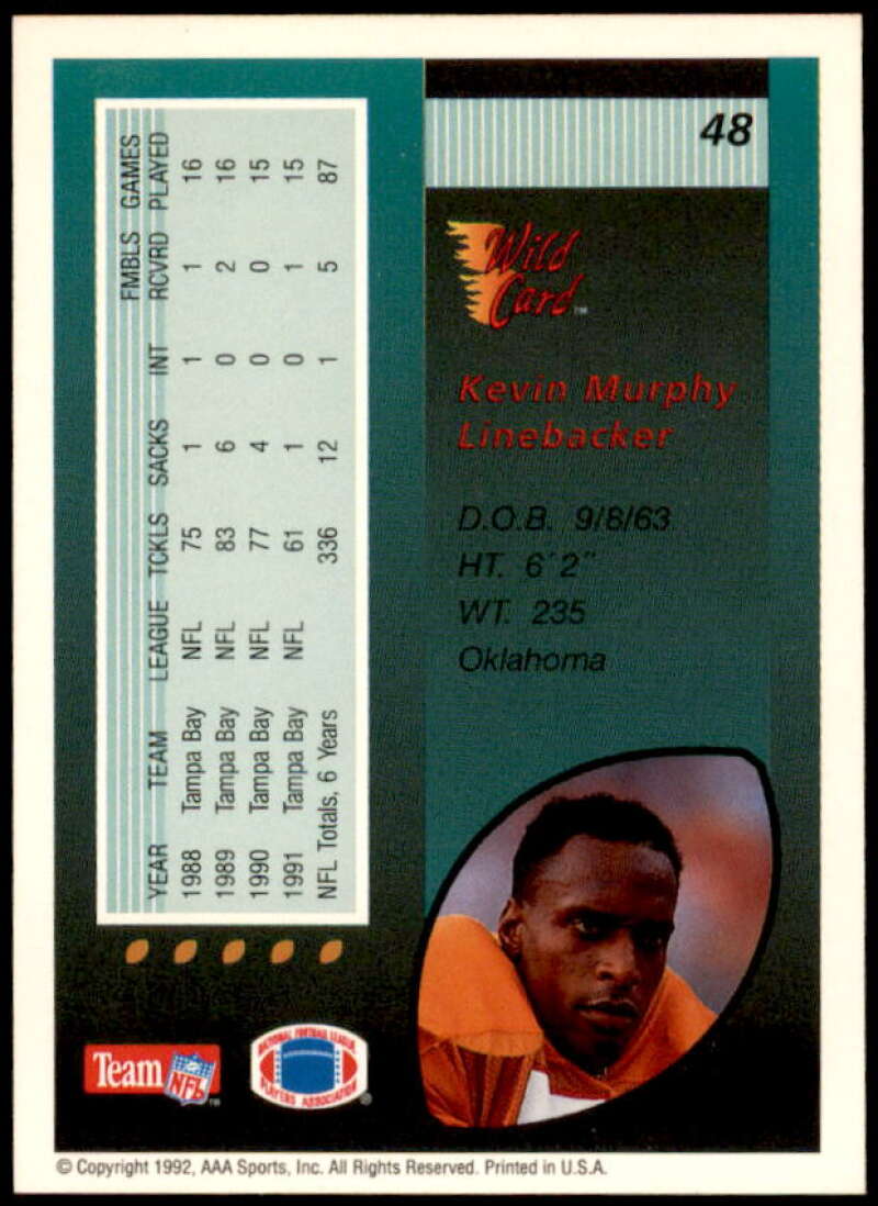 Kevin Murphy Card 1992 Wild Card 5 Stripe #48  Image 2