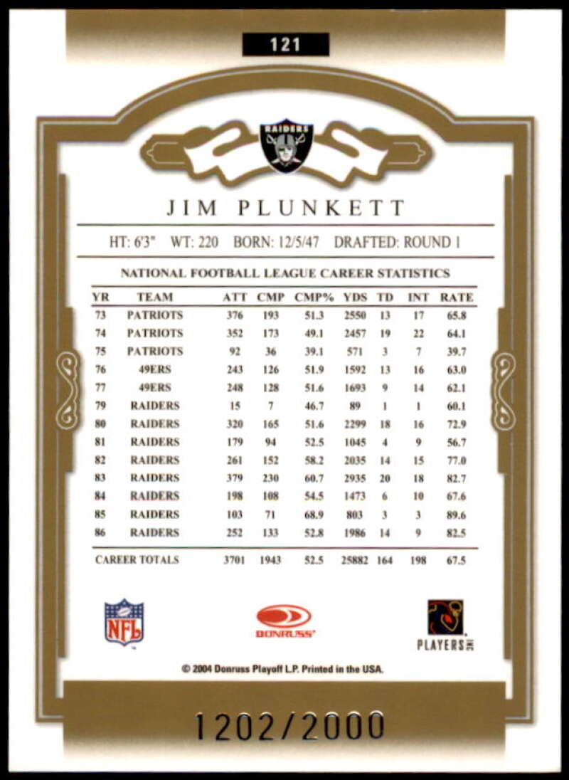 Jim Plunkett Card 2004 Donruss Classics #121  Image 2