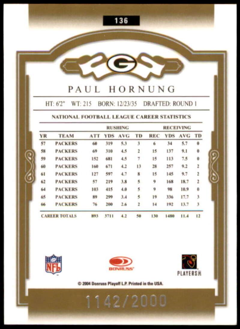 Paul Hornung Card 2004 Donruss Classics #136  Image 2