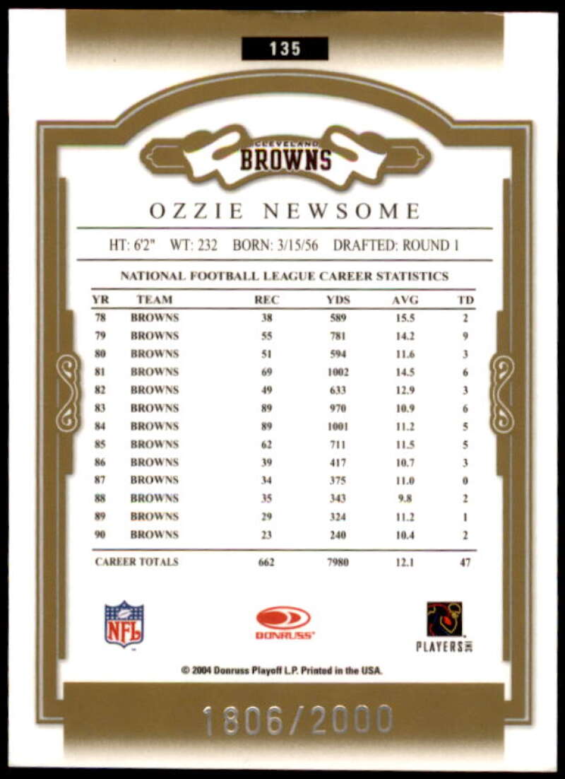 Ozzie Newsome Card 2004 Donruss Classics #135  Image 2