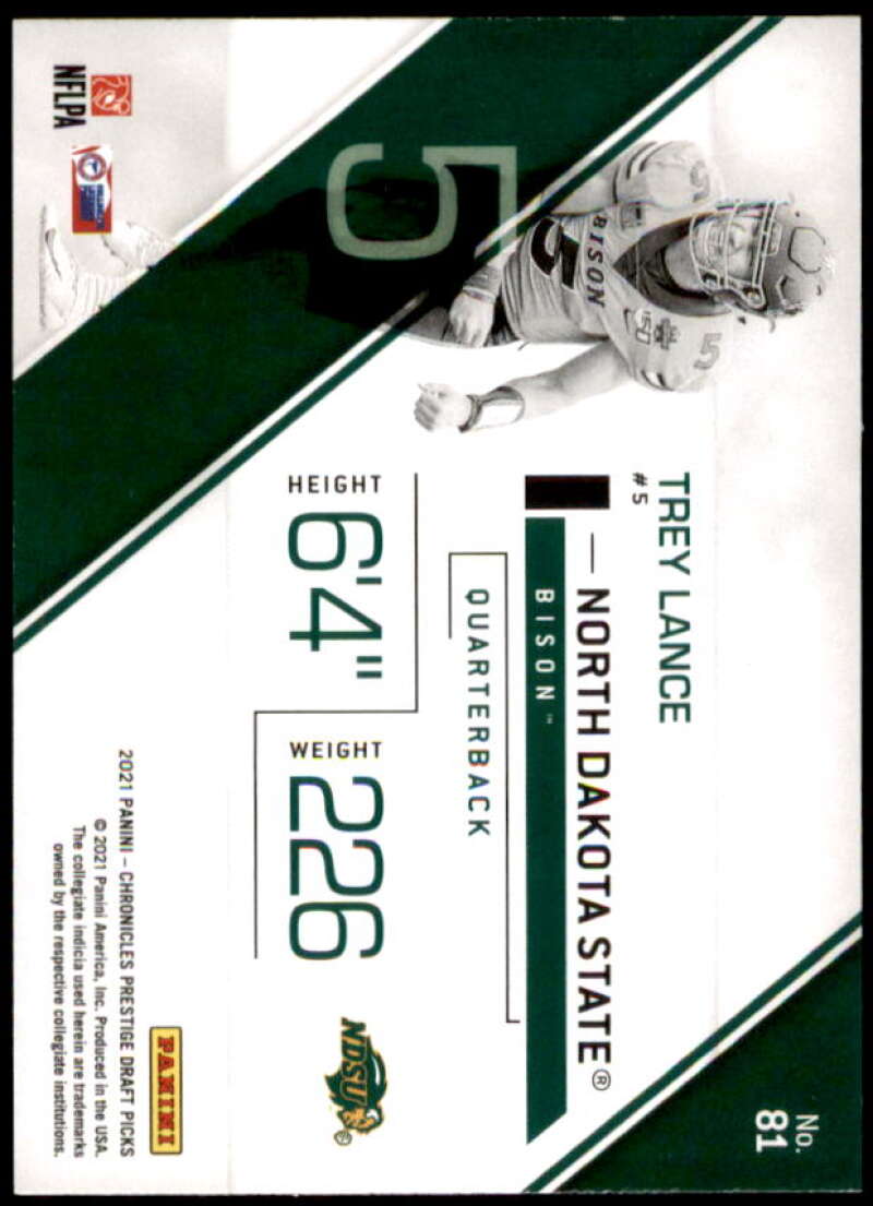 Trey Lance Rookie Card 2021 Panini Chronicles Draft Picks Prestige #81  Image 2