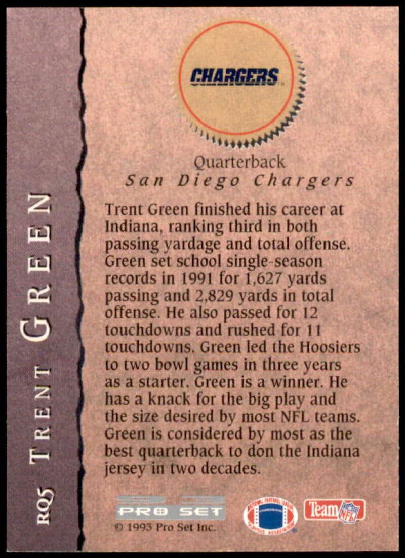 Trent Green Rookie Card 1993 Pro Set Rookie Quarterbacks #RQ5  Image 2