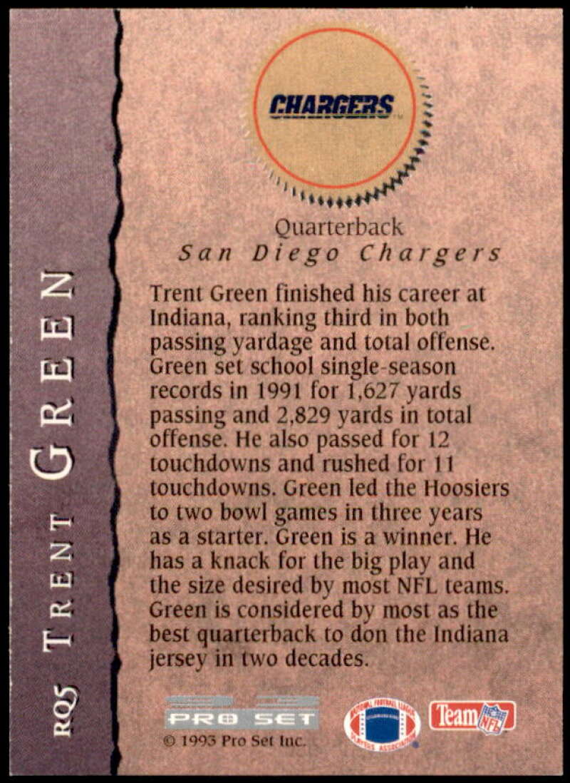 Trent Green Rookie Card 1993 Pro Set Rookie Quarterbacks #RQ5  Image 2