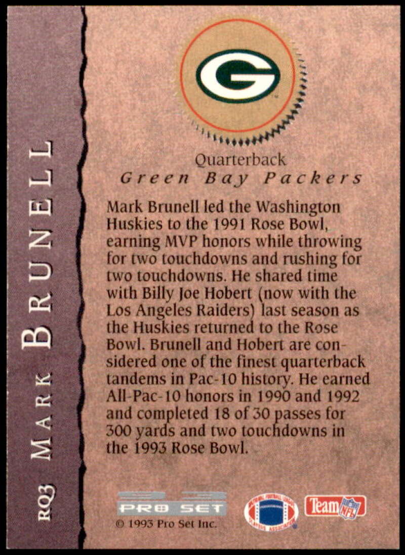 Mark Brunell Rookie Card 1993 Pro Set Rookie Quarterbacks #RQ3  Image 2