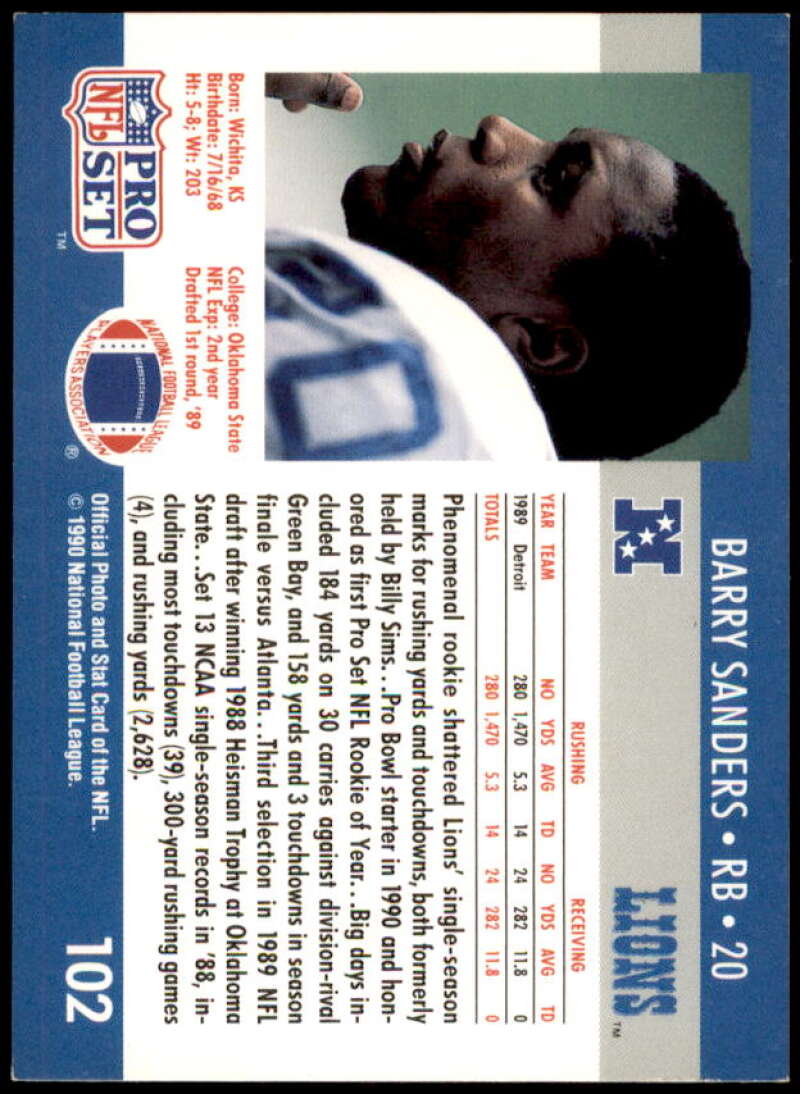 Barry Sanders Card 1990 Pro Set #102  Image 2