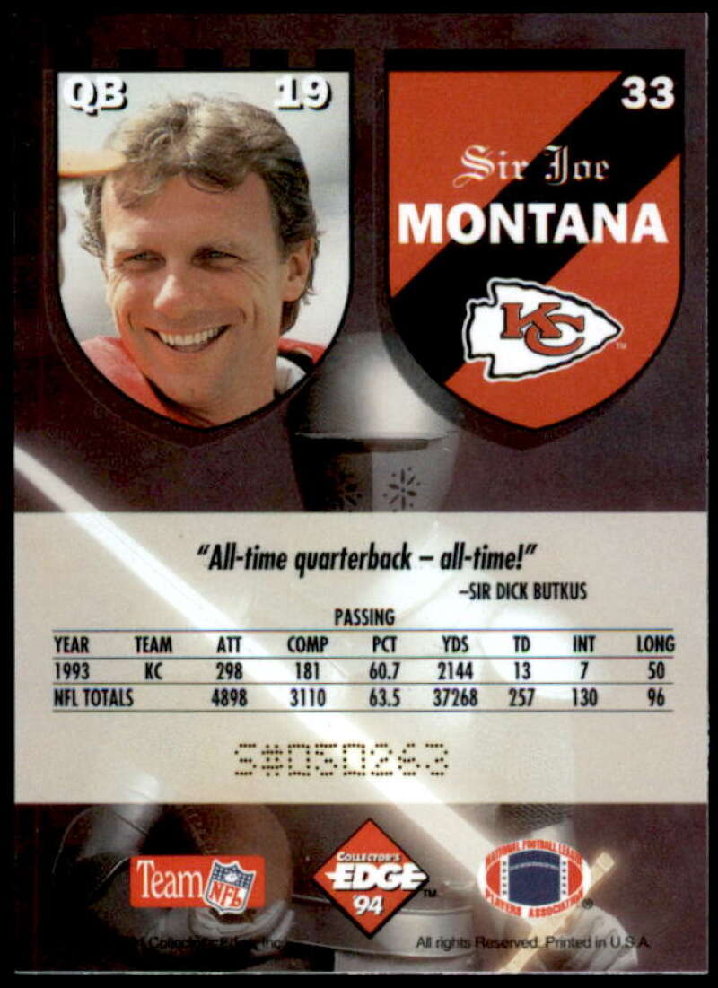 Joe Montana Card 1994 Excalibur #33  Image 2