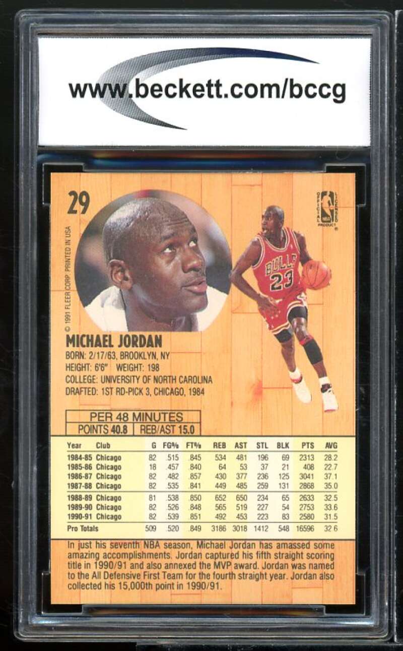 1991-92 Fleer #29 Michael Jordan Card BCCG 10 Mint+ Image 2