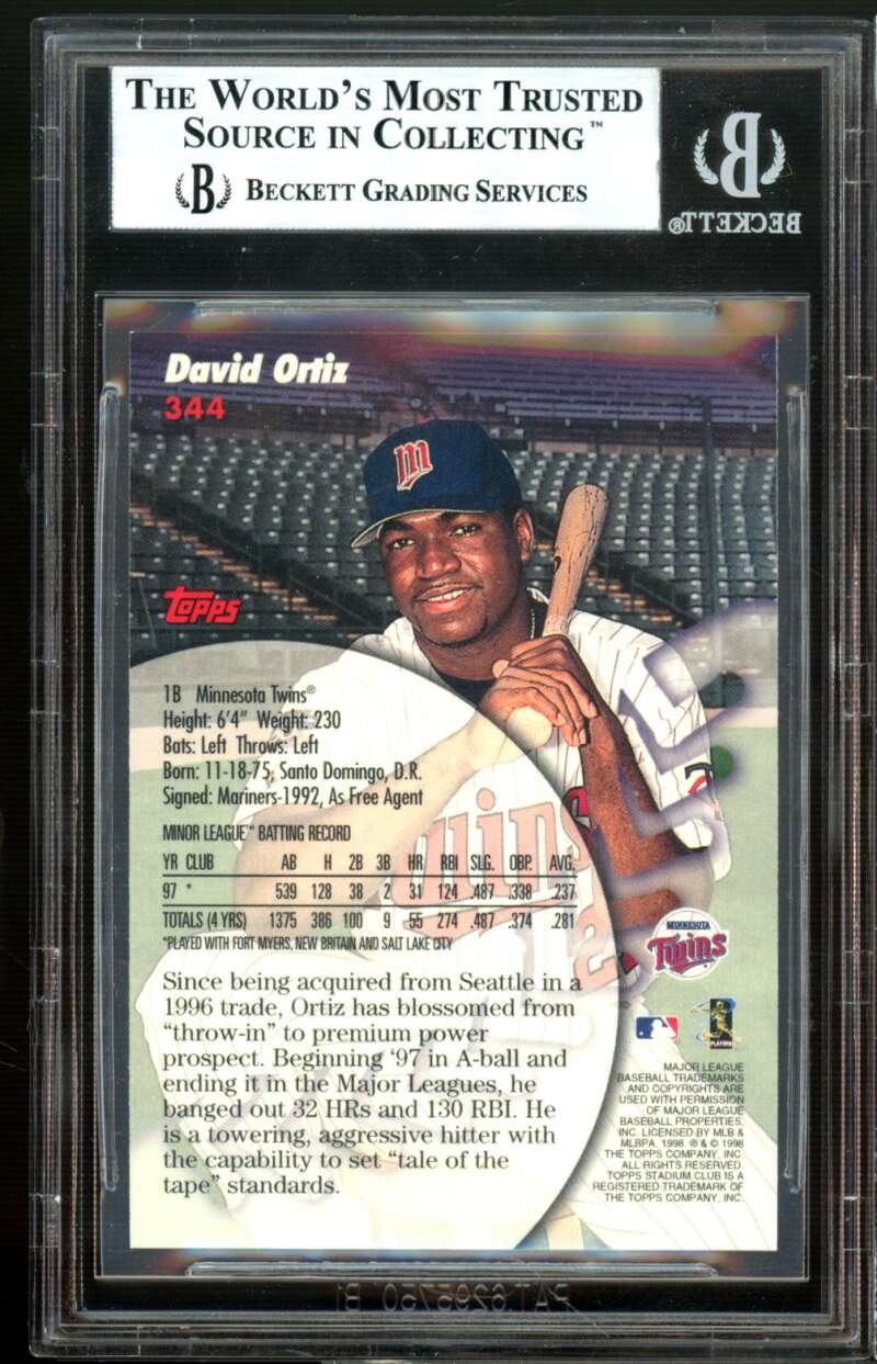 David Ortiz Rookie Card 1998 Stadium Club #344 BGS 9 Image 2