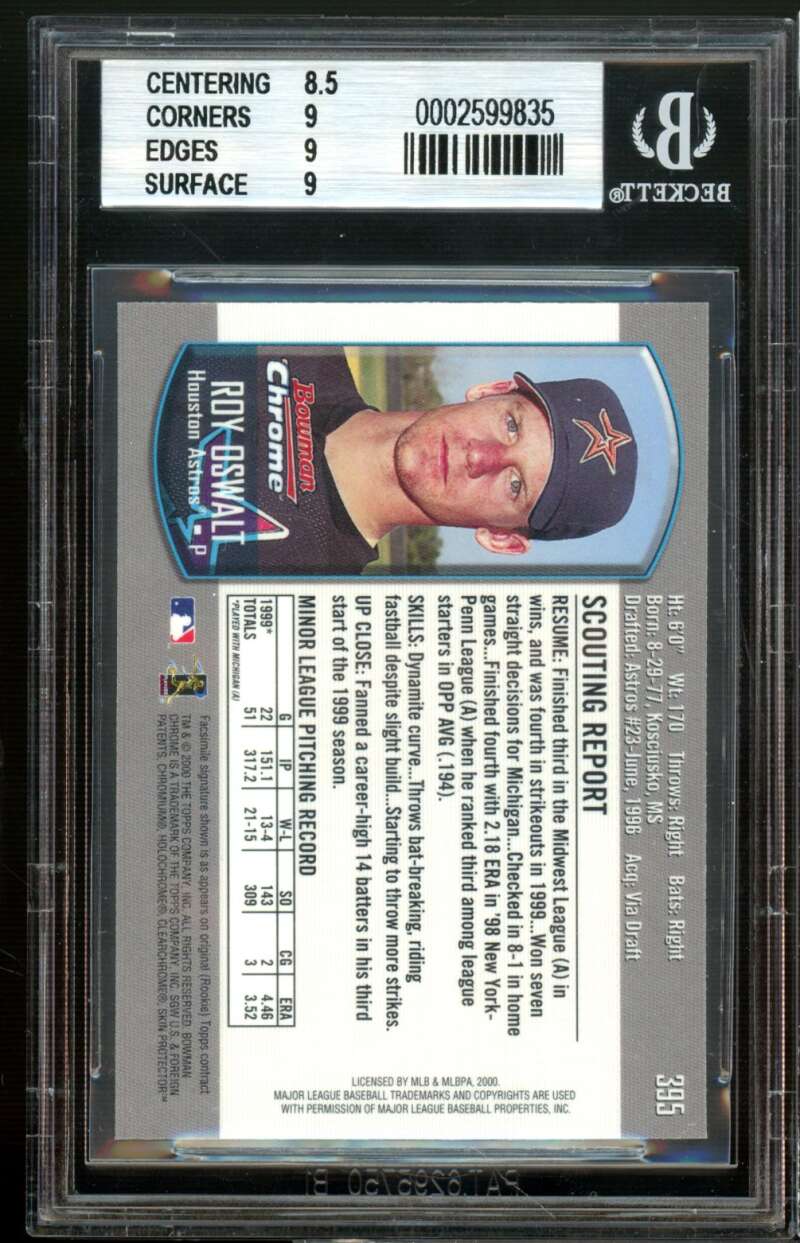 Roy Oswalt Rookie Card 2000 Bowman Chrome #395 BGS 9 (8.5 9 9 9) Image 2