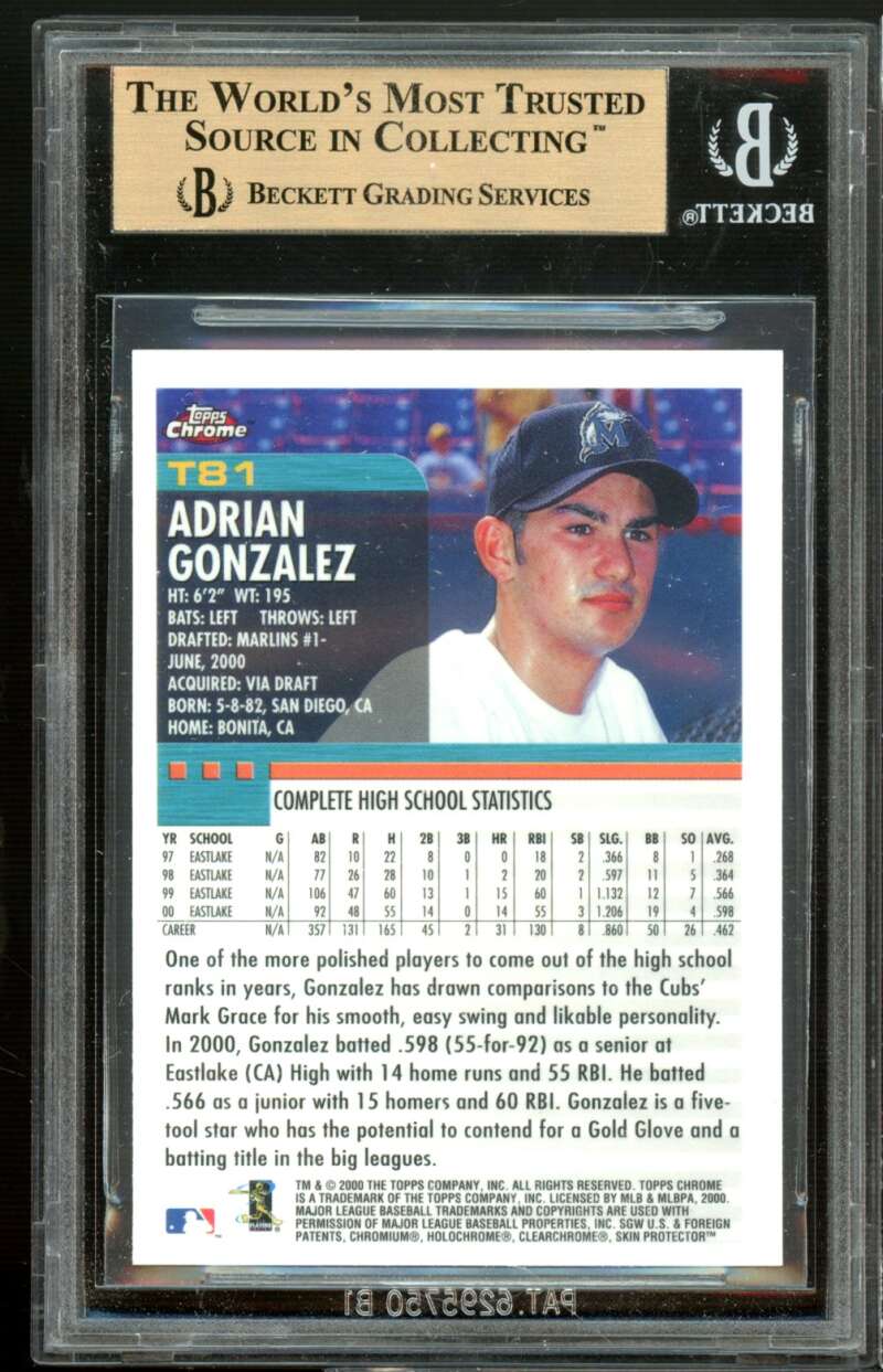 Adrian Gonzalez Rookie 2000 Topps Traded Chrome #T81 BGS 9.5 (9 9.5 9.5 9.5) Image 2