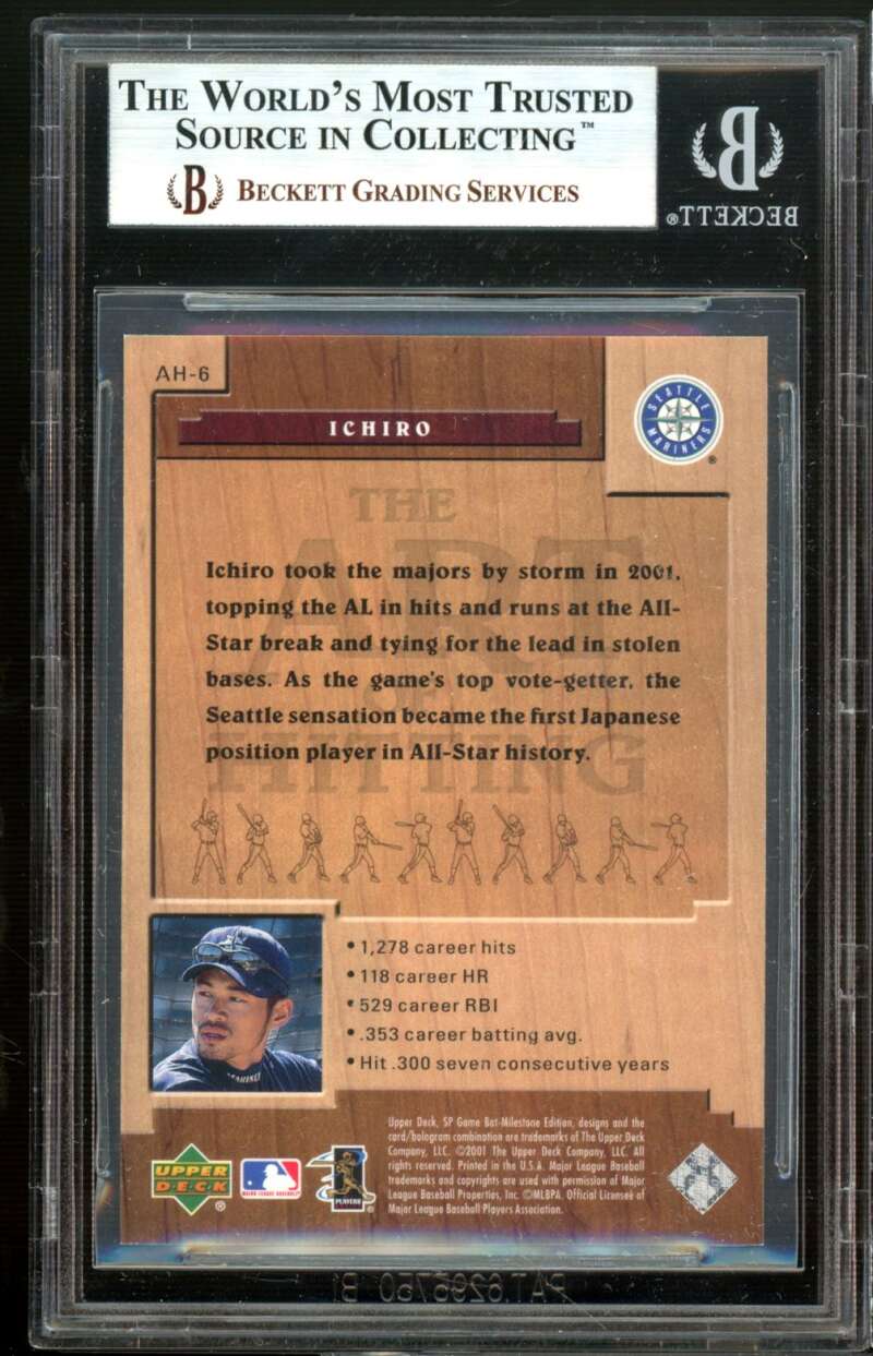 Ichiro Suzuki Rookie 2001 SP Game Bat Milestone The Art Of Hitting #ah6 BGS 9 Image 2