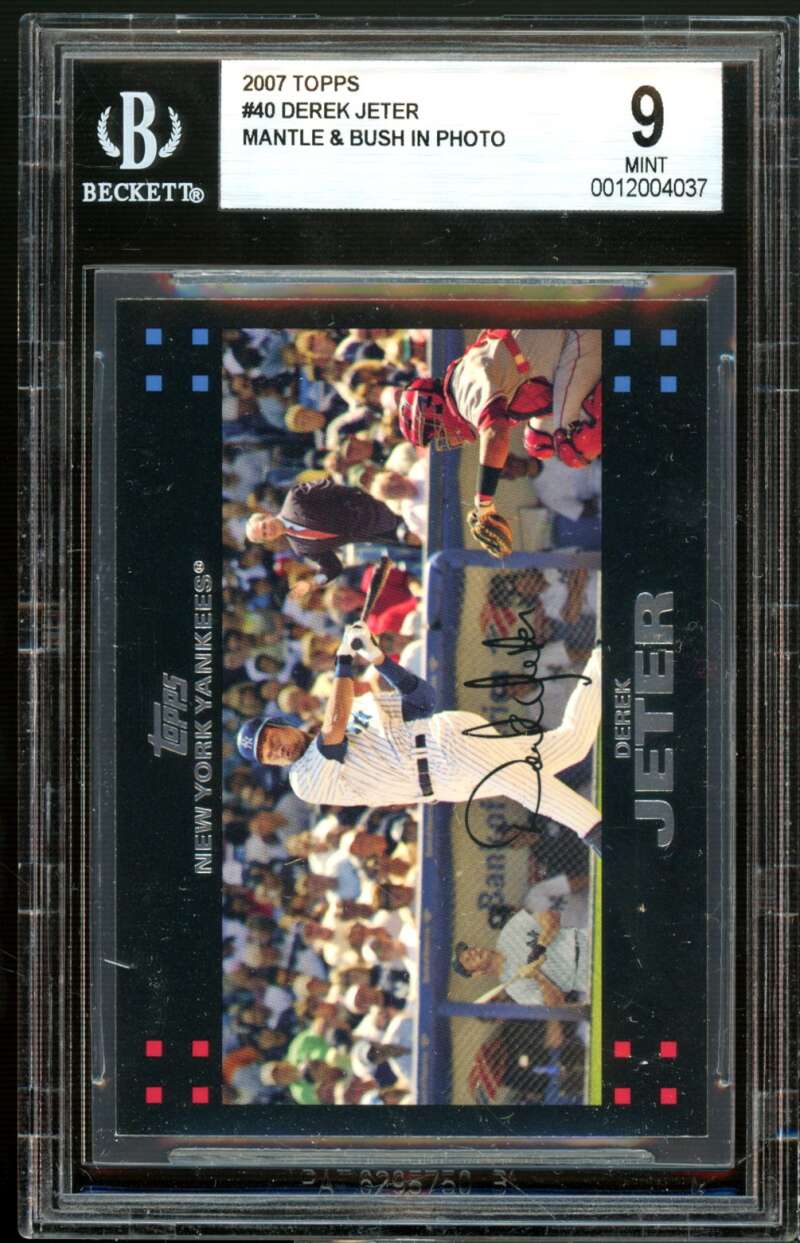 Derek Jeter Card w/George Bush Mickey Mantle 2007 Topps #40 BGS 9 Image 1