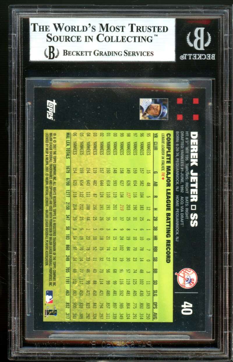 Derek Jeter Card w/George Bush Mickey Mantle 2007 Topps #40 BGS 9 Image 2