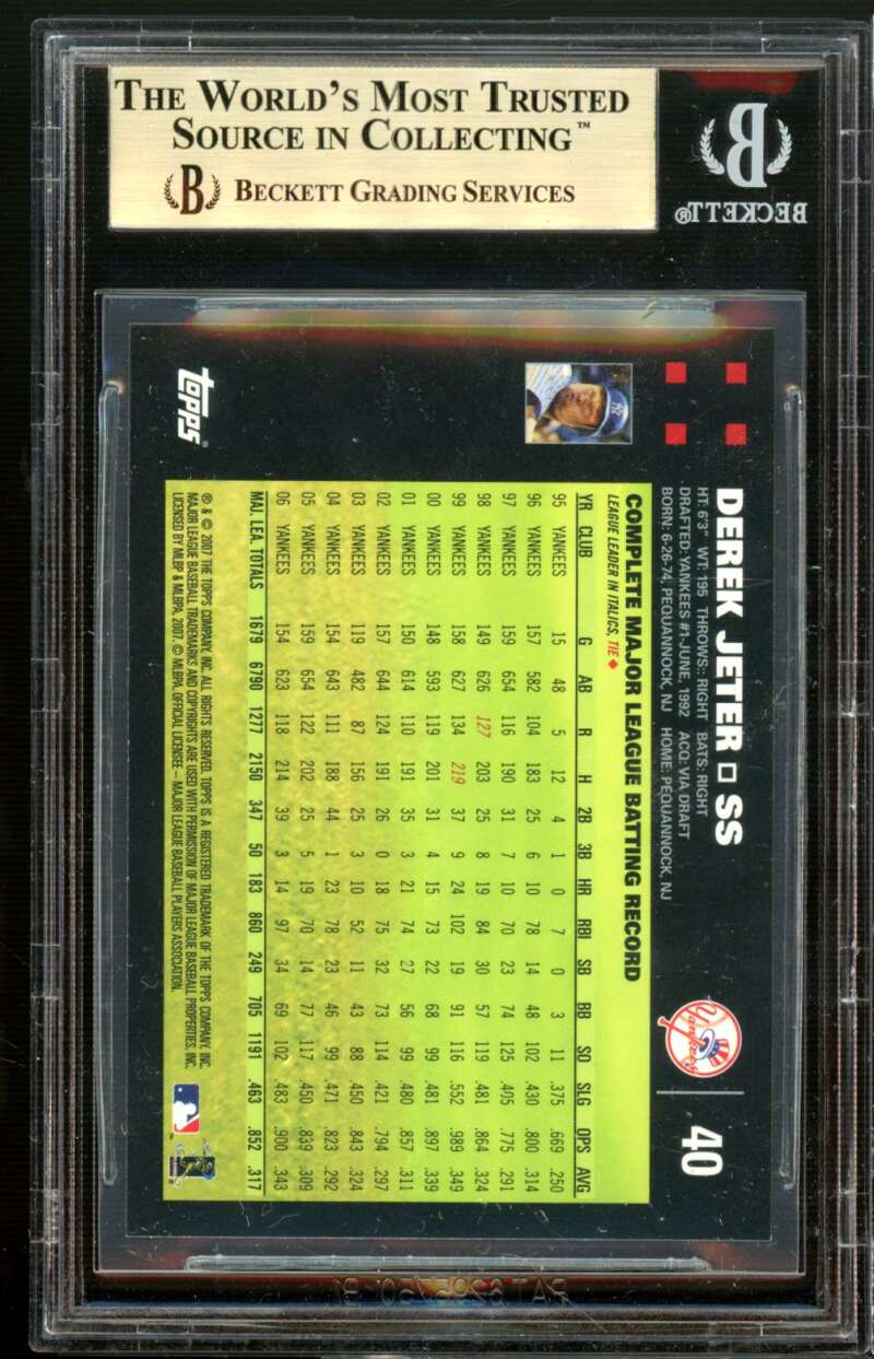 Derek Jeter Card w/George Bush Mickey Mantle 2007 Topps #40 BGS 9.5 Image 2