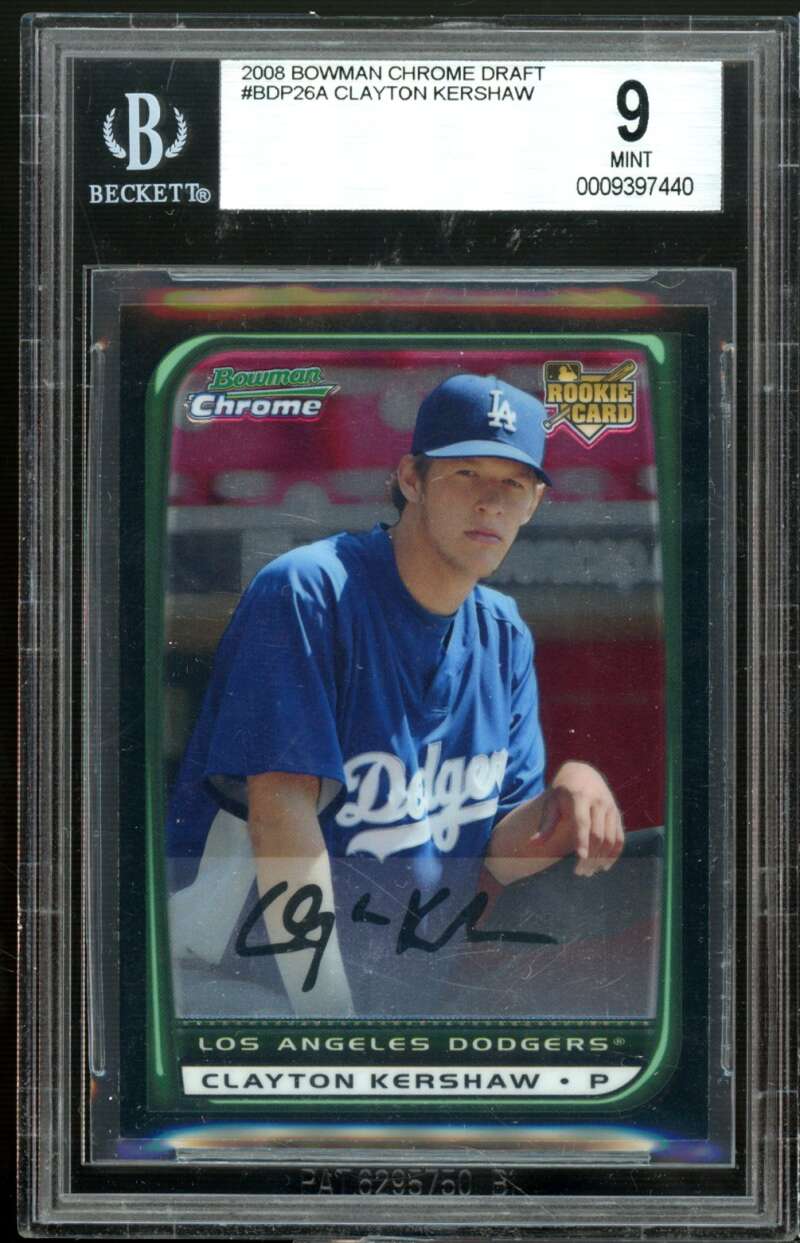 Clayton Kershaw Rookie Card 2008 Bowman Chrome Draft #BDP26 BGS 9 Image 1