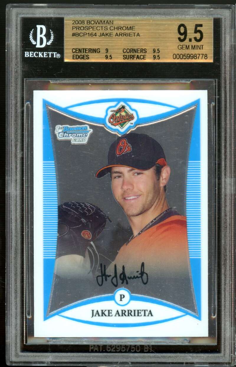 Jake Arrieta Rookie 2008 Bowman Prospects Chrome #BCP164 BGS 9.5 (9 9.5 9.5 9.5) Image 1