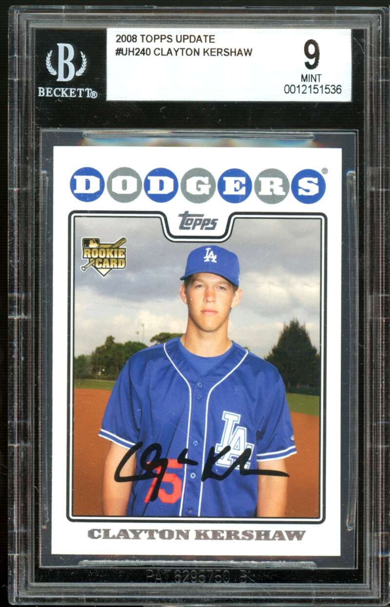 Clayton Kershaw Rookie Card 2008 Topps Updates #UH240 BGS 9 Image 1