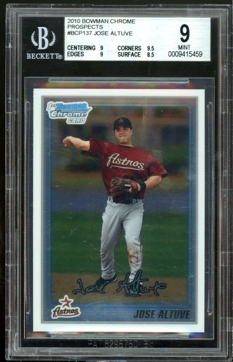 Jose Altuve Rookie Card 2010 Bowman Chrome Prospects #BCP137 BGS 9 (9 9.5 9 8.5) Image 1