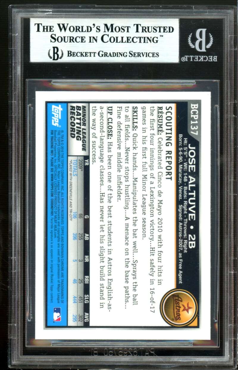 Jose Altuve Rookie Card 2010 Bowman Chrome Prospects #BCP137 BGS 9 (9 9.5 9 8.5) Image 2