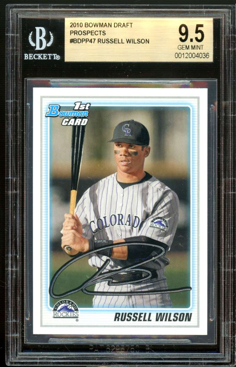 Russell Wilson Baseball Rookie Card 2010 Bowman Draft Prospects #bdpp47 BGS 9.5 Image 1