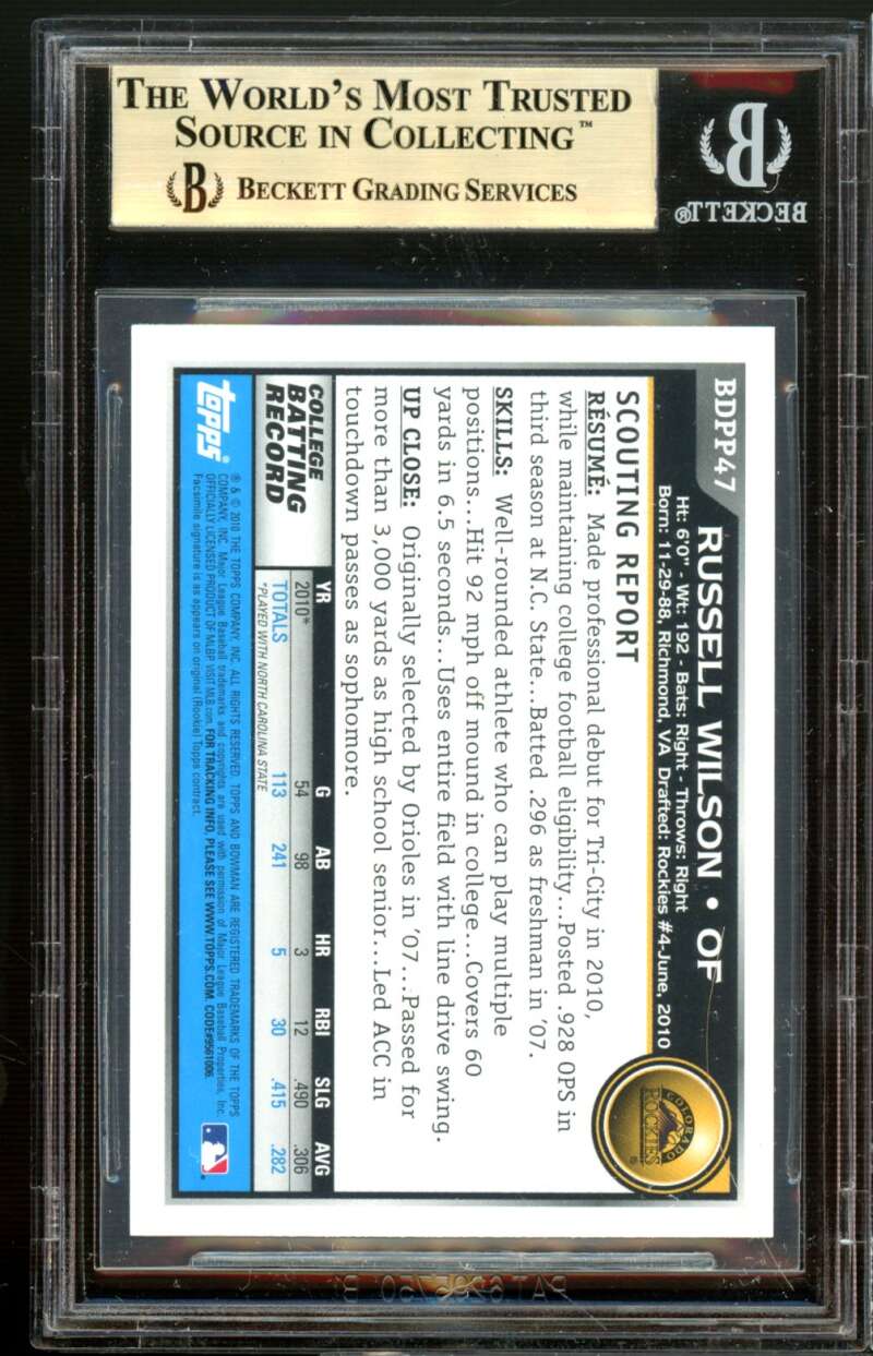 Russell Wilson Baseball Rookie Card 2010 Bowman Draft Prospects #bdpp47 BGS 9.5 Image 2