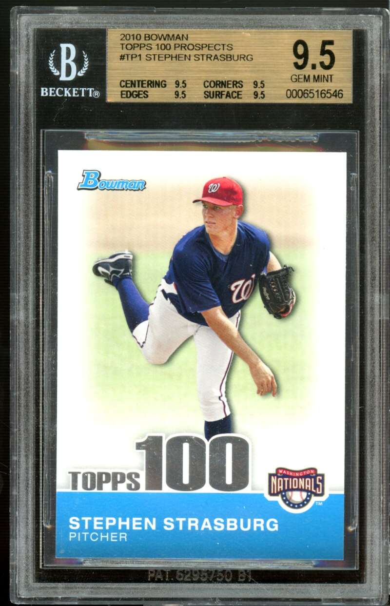 Stephen Strasburg Rookie 2010 Bowman Topps 100 Pros #1 BGS 9.5 (9.5 9.5 9.5 9.5) Image 1