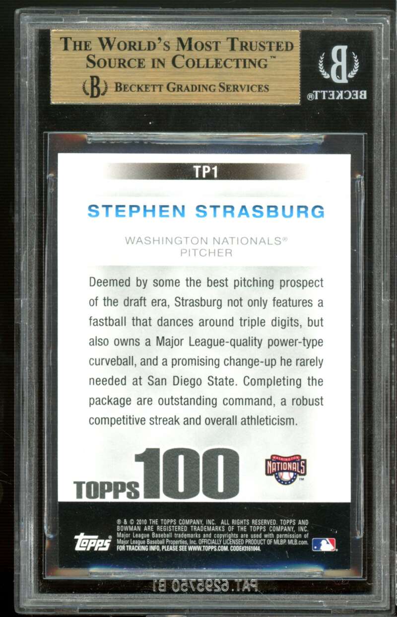 Stephen Strasburg Rookie 2010 Bowman Topps 100 Pros #1 BGS 9.5 (9.5 9.5 9.5 9.5) Image 2