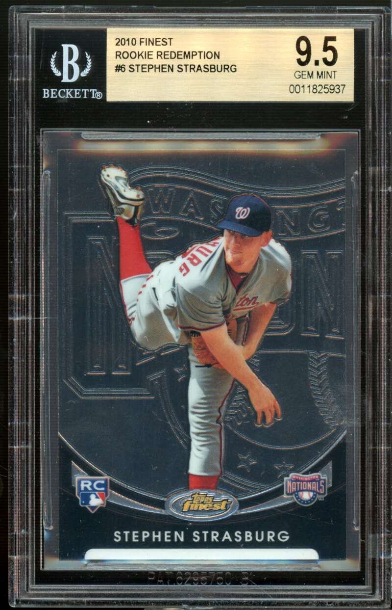 Stephen Strasburg Rookie Card 2010 Finest Rookie Redemption #6 BGS 9.5 Image 1