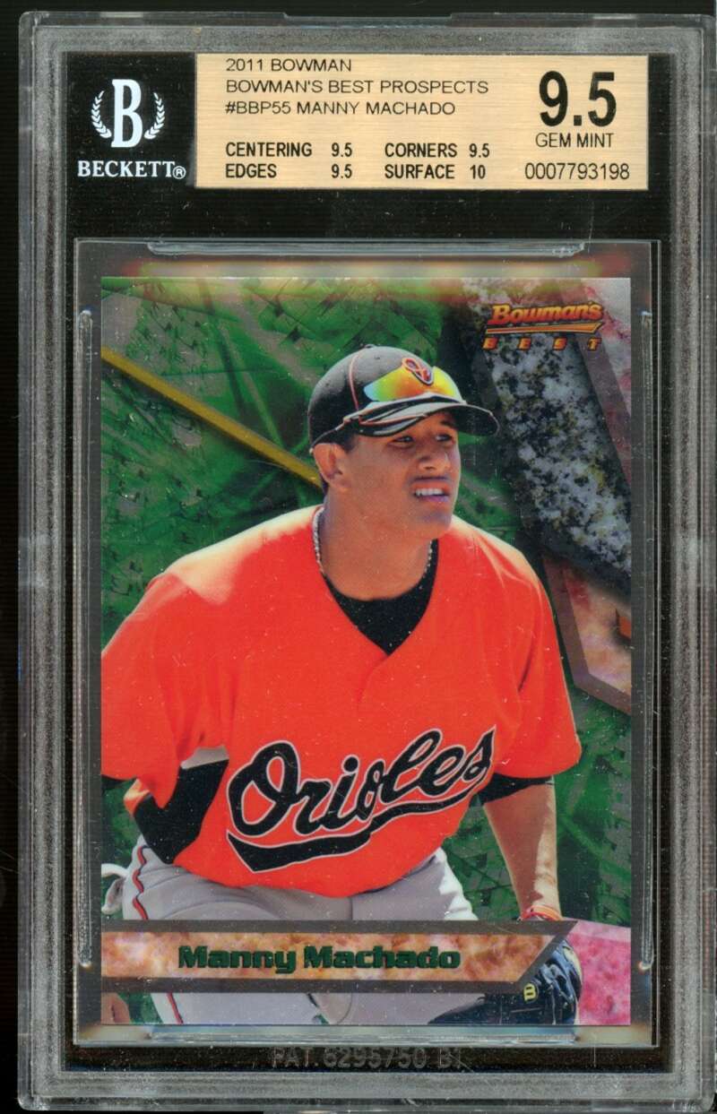 Manny Machado Rookie 2011 Bowman's Best Prospects #55 BGS 9.5 (9.5 9.5 9.5 10) Image 1