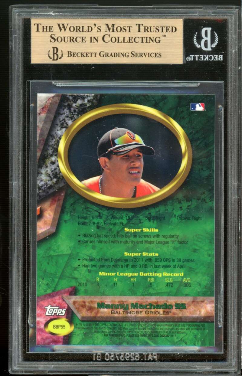 Manny Machado Rookie 2011 Bowman's Best Prospects #55 BGS 9.5 (9.5 9.5 9.5 10) Image 2