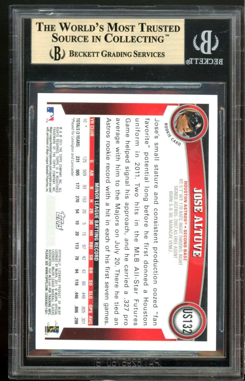 Jose Altuve Rookie Card 2011 Topps Update #US132 BGS 9.5 (9.5 9.5 9.5 9.5) Image 2