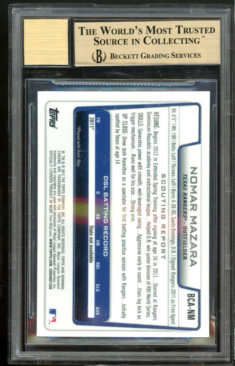 Nomar Mazara Rookie Card 2012 Bowman Chrome Prospects Autographs #NM BGS 9.5 Image 2