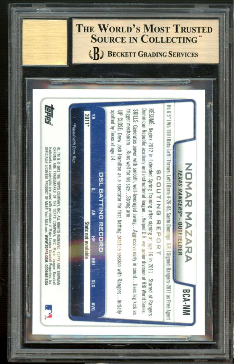 Nomar Mazara Rookie Card 2012 Bowman Chrome Prospects Autographs #NM BGS 9.5 Image 2