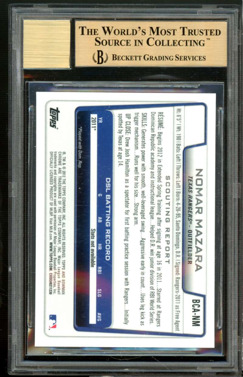 Nomar Mazara Rookie Card 2012 Bowman Chrome Prospects Autographs #NM BGS 9.5 Image 2