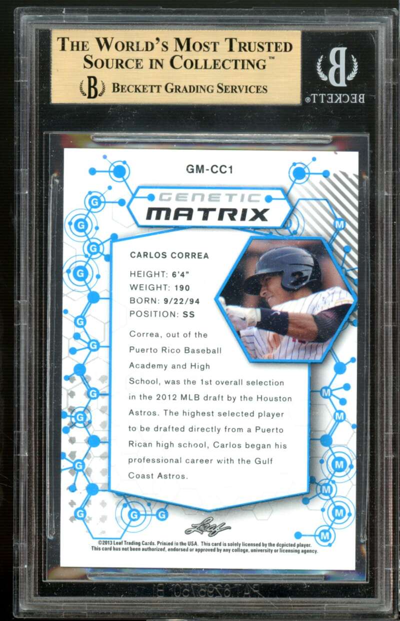 Carlos Correa Rookie 2013 Leaf Rookie Retro Genetic Matris #1 (PRISTINE) BGS 10 Image 2