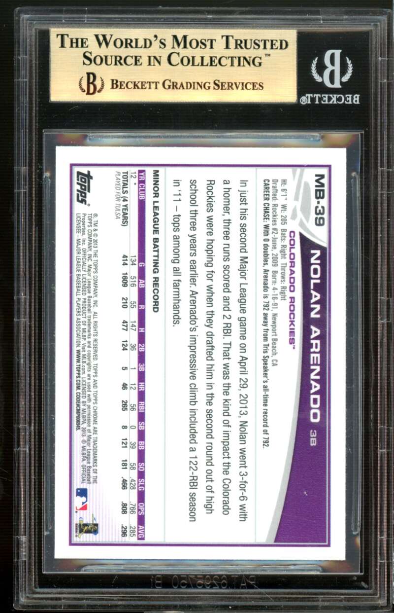 Nolan Arenado Rookie Card 2013 Topps Chrome Update #MB39 BGS 9.5 Image 2