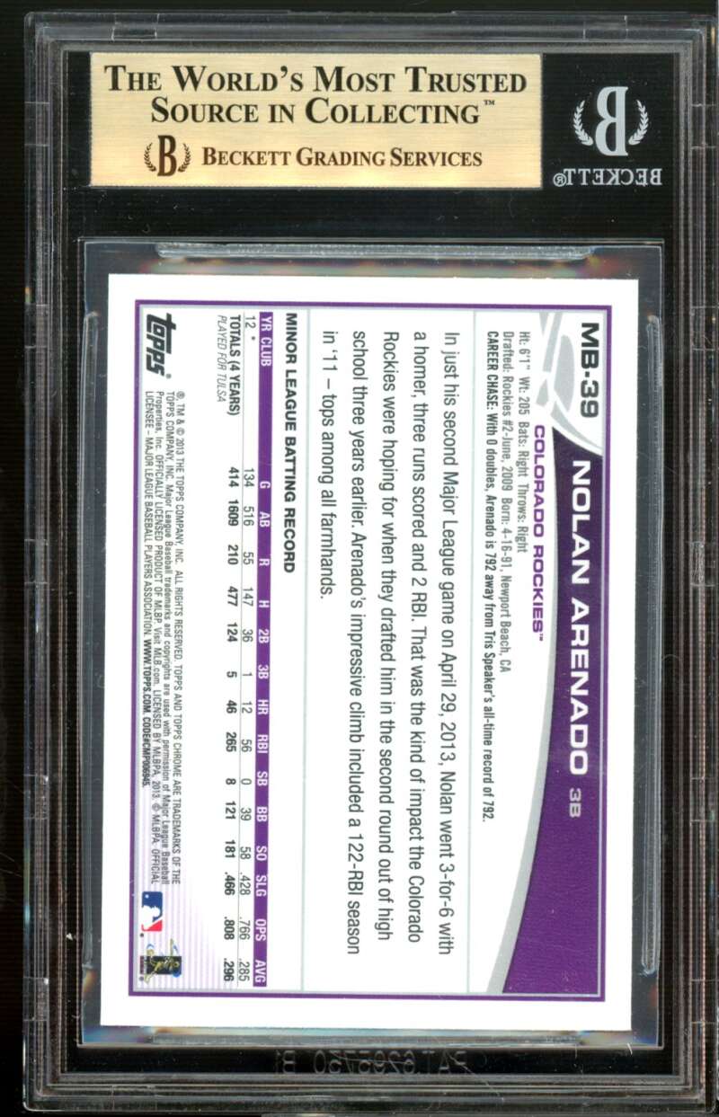 Nolan Arenado Rookie Card 2013 Topps Chrome Update #MB39 BGS 9.5 (9.5 9.5 9.5 9) Image 2