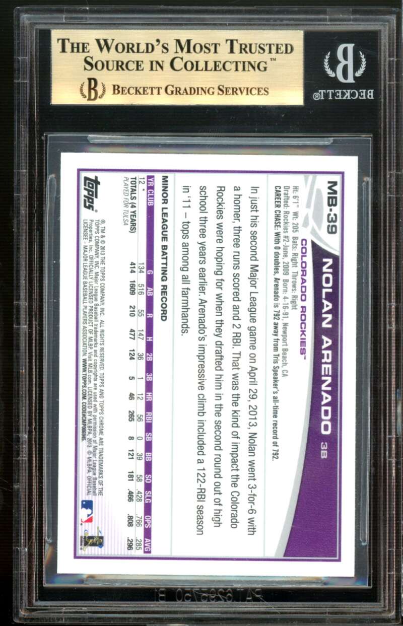 Nolan Arenado Rookie Card 2013 Topps Chrome Update #MB39 BGS 9.5 (9 9.5 9.5 9.5) Image 2