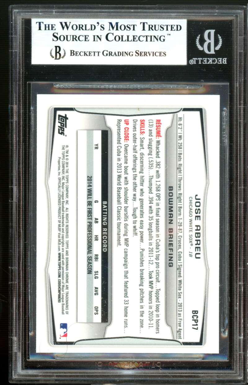 Jose Abreu Rookie 2014 Bowman Chrome Prospects #BCP17 BGS 9 (8.5 9.5 10 9.5) Image 2