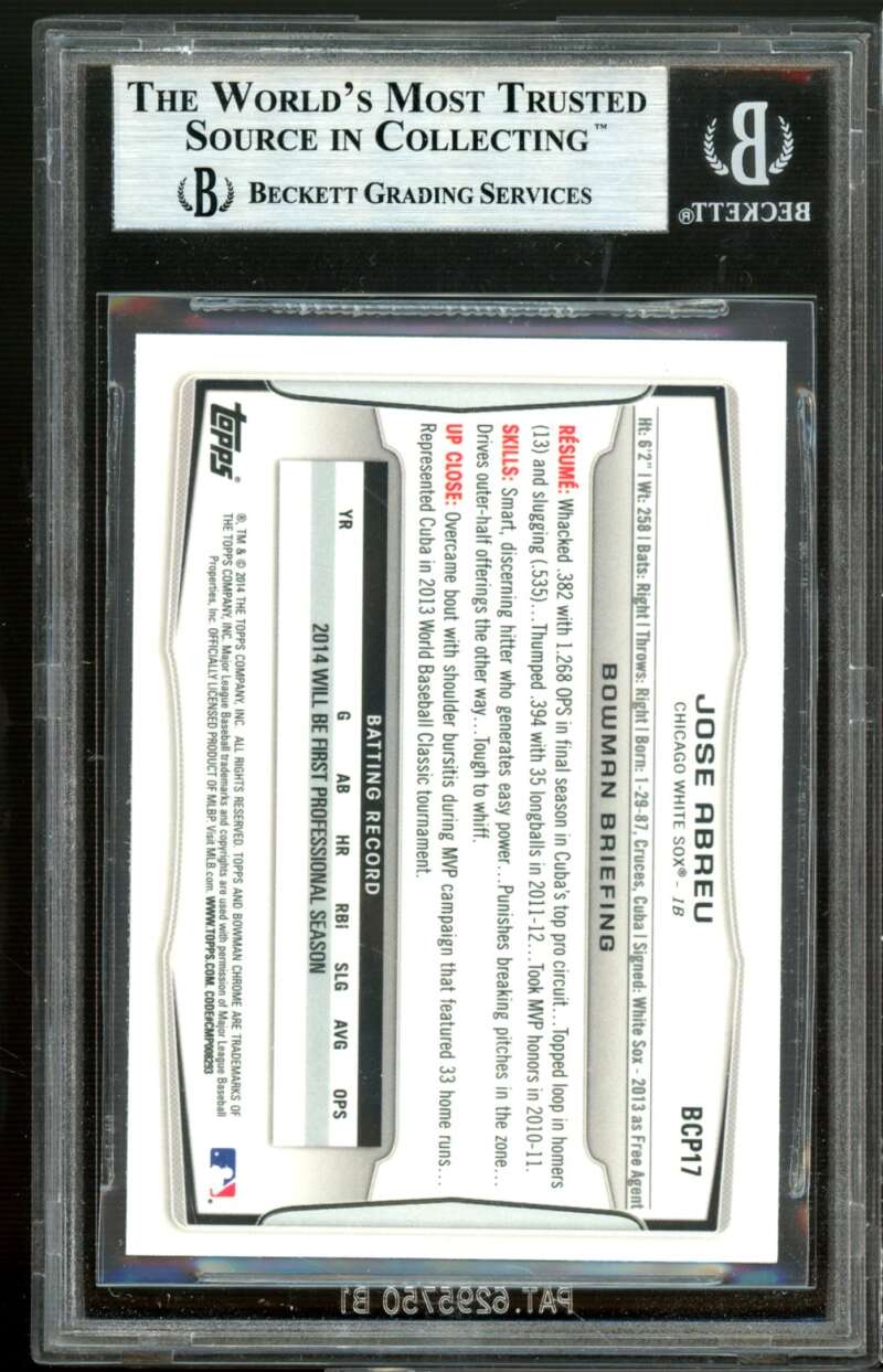 Jose Abreu Rookie 2014 Bowman Chrome Prospects #BCP17 BGS 9 (8.5 10 9.5 9.5) Image 2