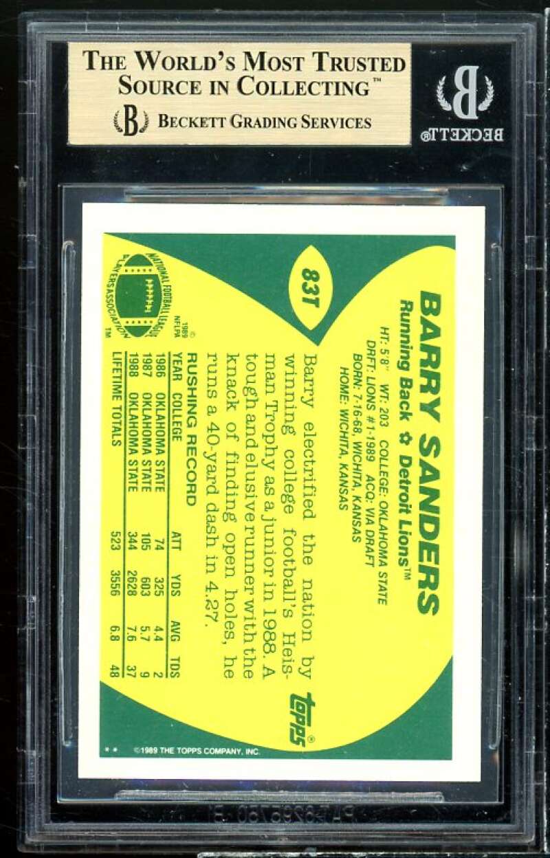 Barry Sanders Rookie Card 1989 Topps Traded #83T BGS 9.5 Image 2