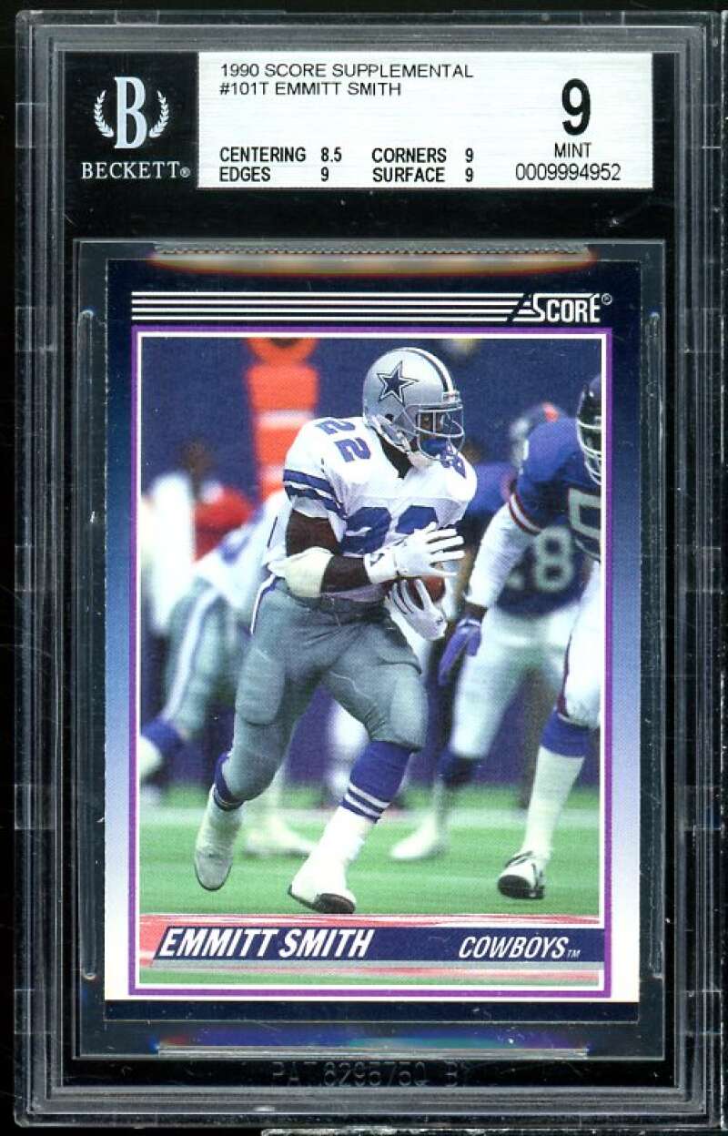 Emmitt Smith Rookie Card 1990 Score Supplemental #101T BGS 9 (8.5 9 9 9) Image 1