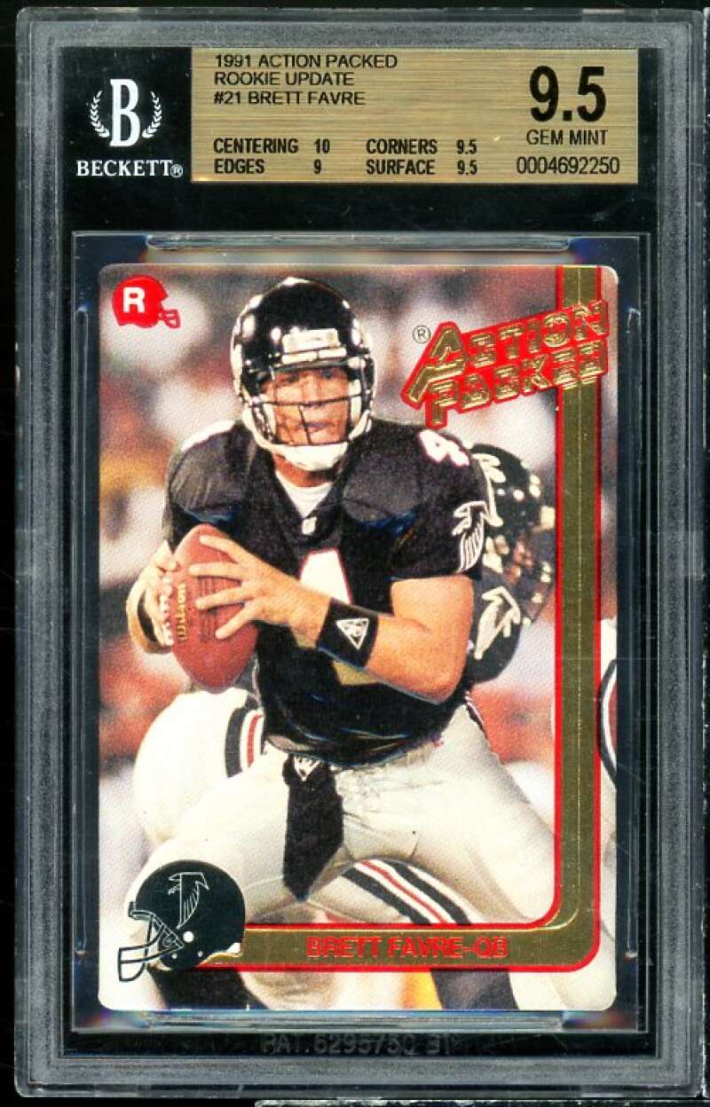 Brett Favre Rookie 1991 Action Packed Rookie Update #21 BGS 9.5 (10 9.5 9 9.5) Image 1