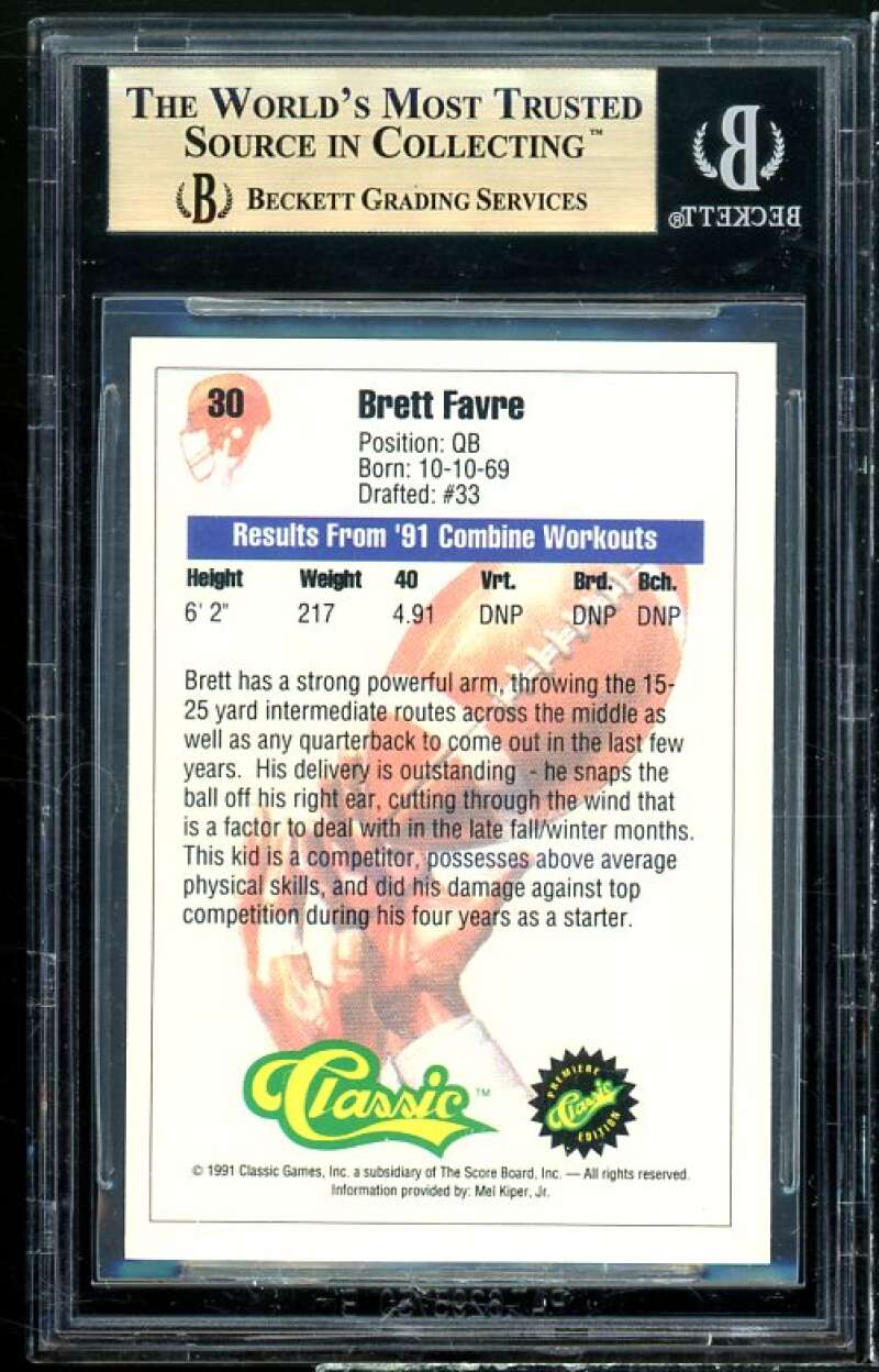 Brett Favre Rookie Card 1991 Classic #30 BGS 9.5 Image 2