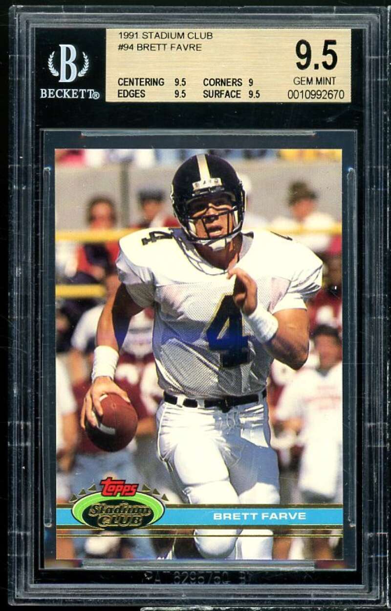 Brett Favre Rookie Card 1991 Stadium Club #94 BGS 9.5 (9.5 9 9.5 9.5) Image 1